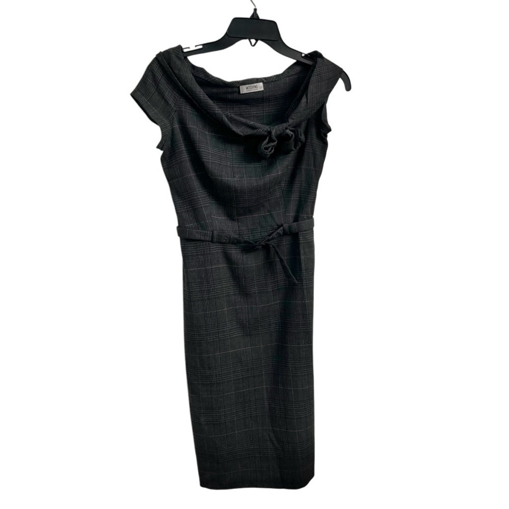 Moschino Cheap and Chic Plaid Sheath Dress Cowl Neck Belted Made in Italy SZ S